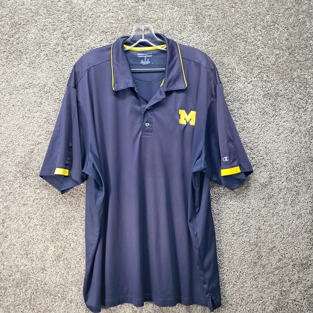 Champion Michigan Wolverines Mens XL Navy Blue Yellow Athletic Polo Shirt 6840